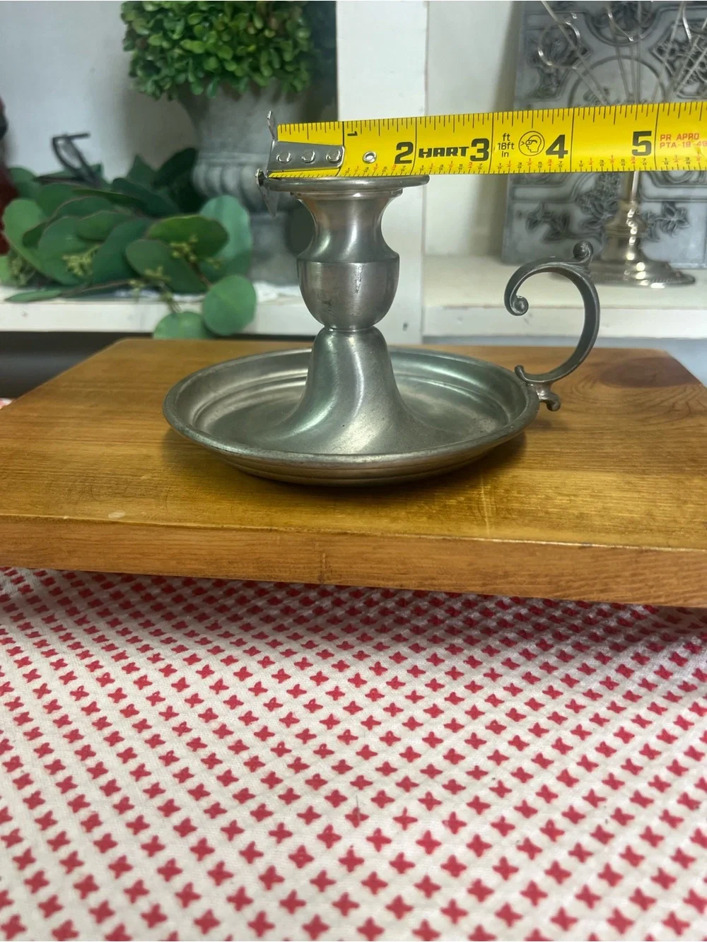 Vintage early American pewter by web chamberstick candle holder grandma core